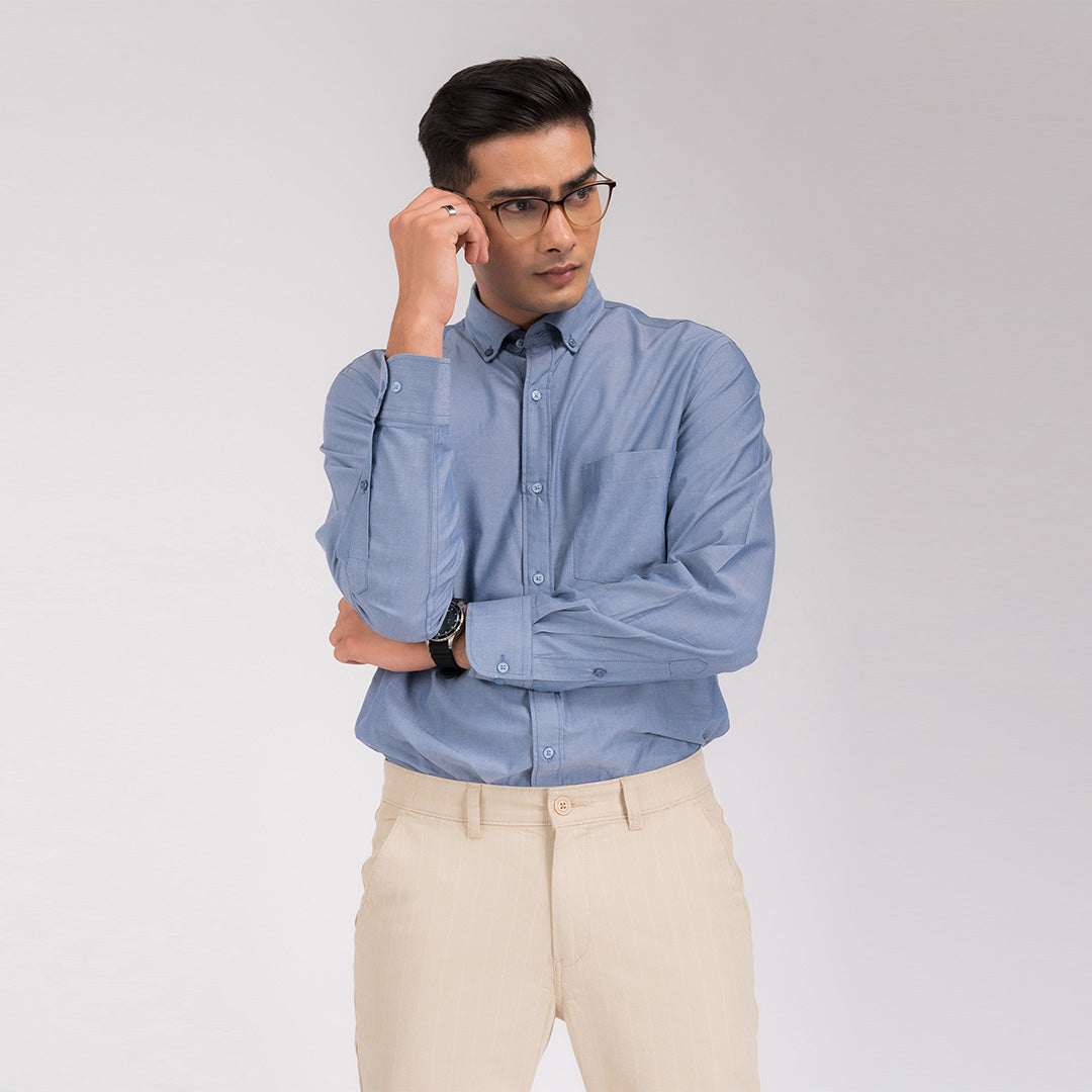 Bluish Grey Solid Regular Fit Shirt