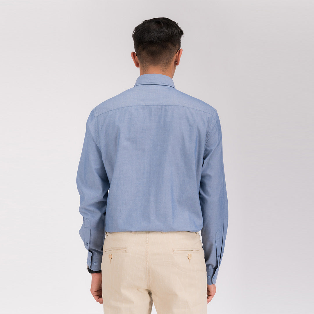 Bluish Grey Solid Regular Fit Shirt