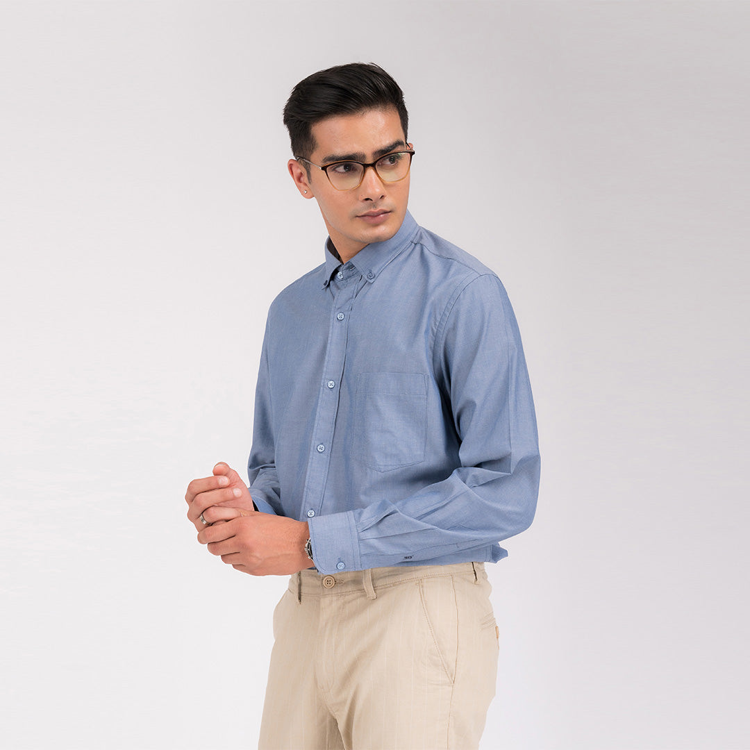 Bluish Grey Solid Regular Fit Shirt