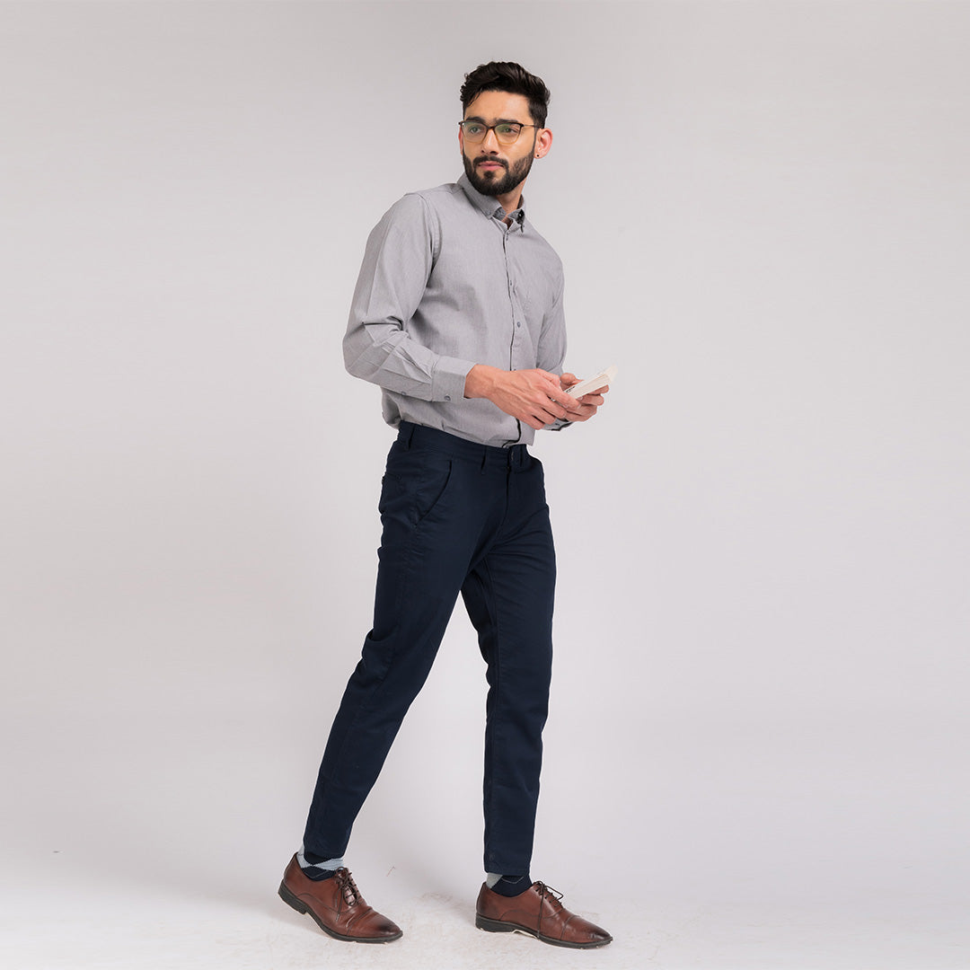 Grey Solid Regular Fit Shirt