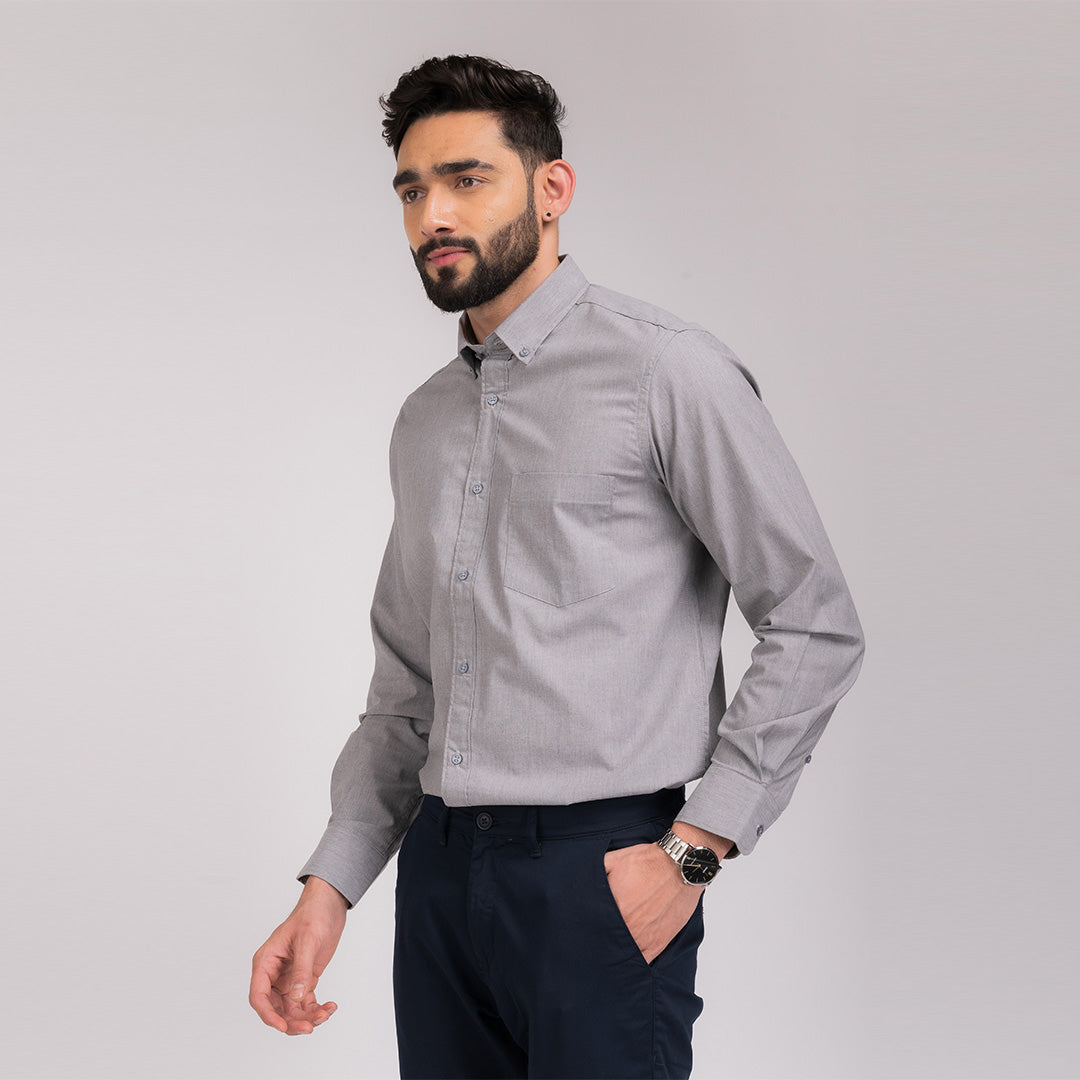 Grey Solid Regular Fit Shirt