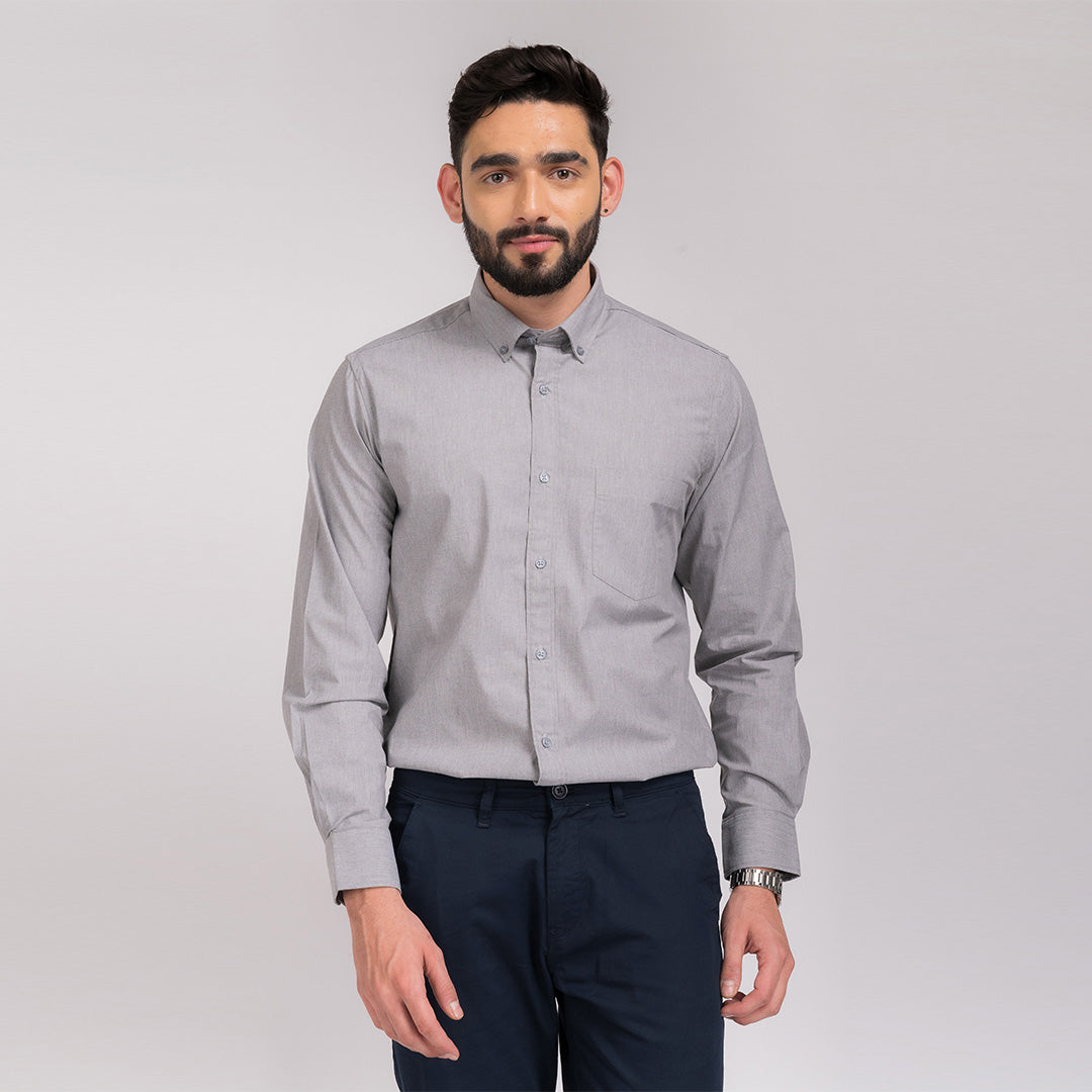 Grey Solid Regular Fit Shirt