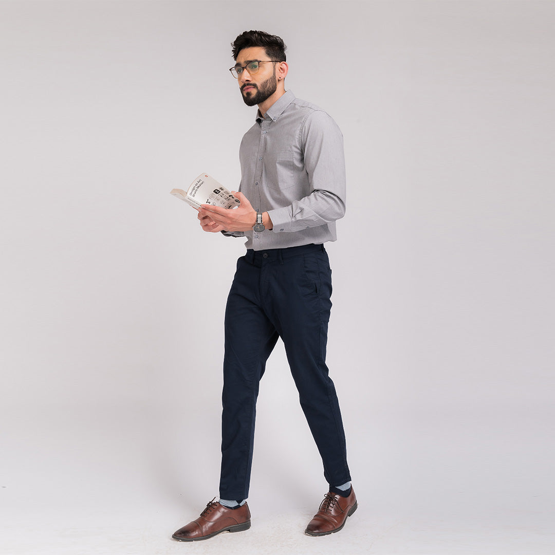Grey Solid Regular Fit Shirt