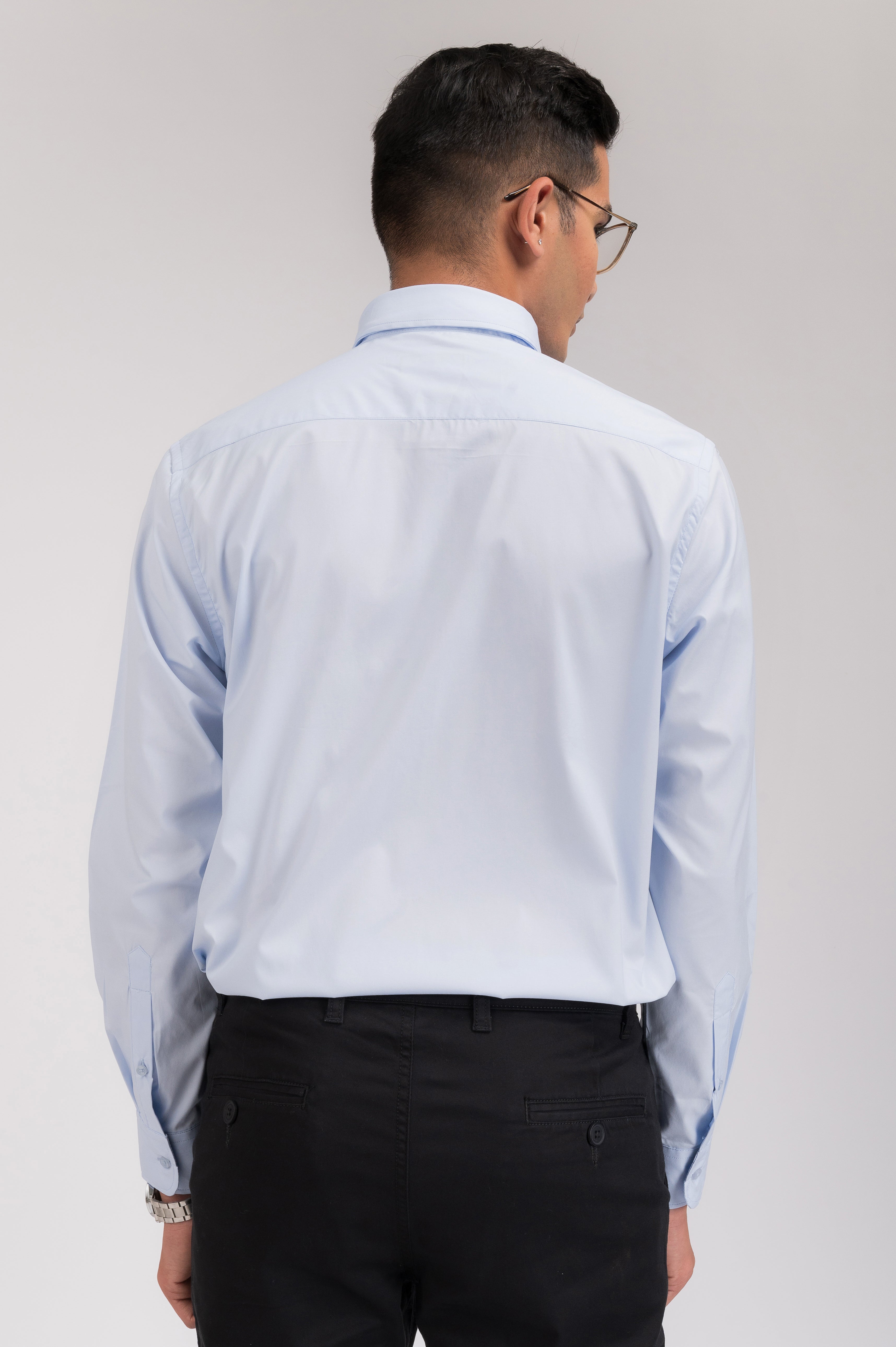 SOLID SATIN-LIGHT BLUE SHIRT
