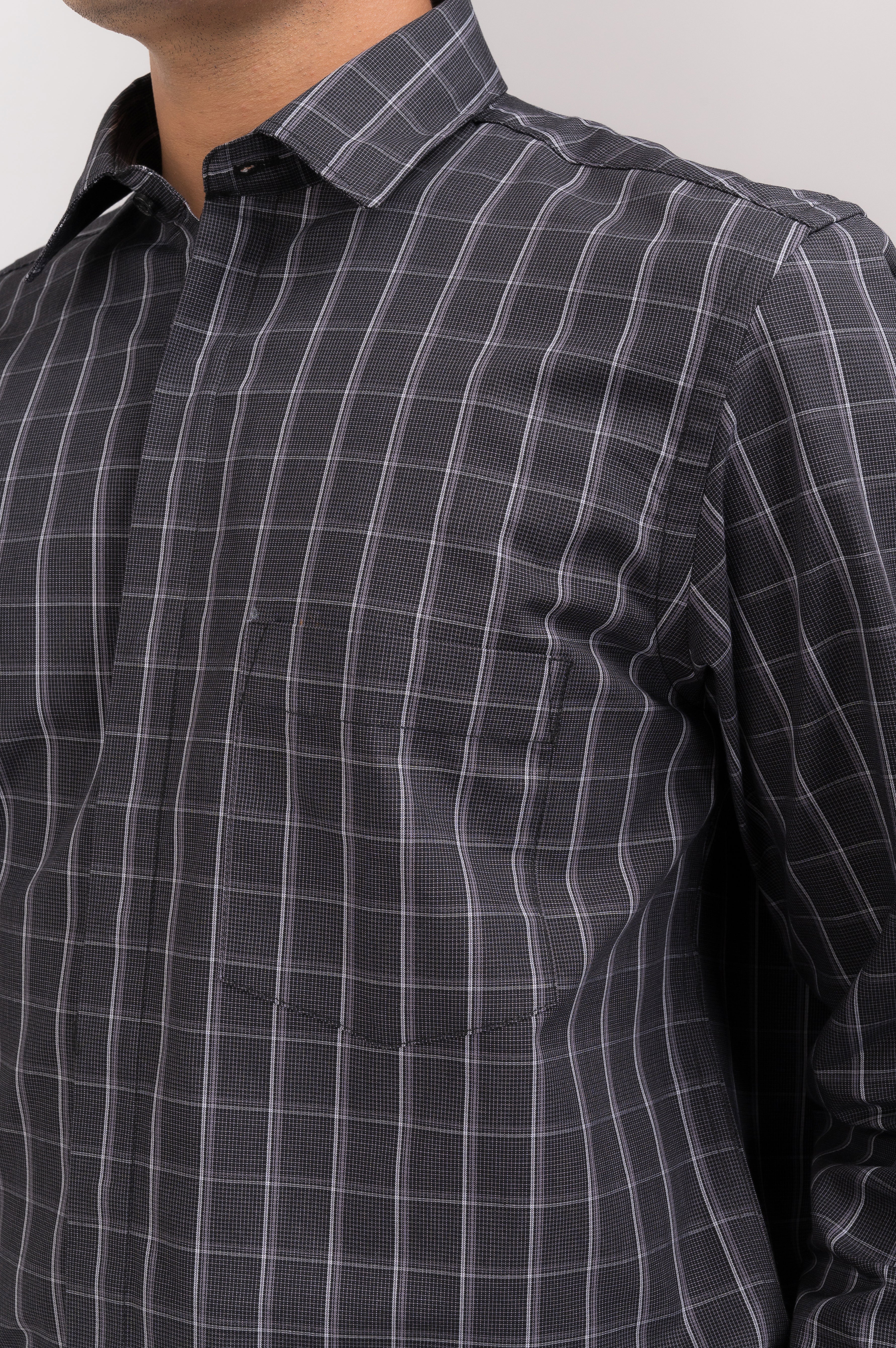 Black White Patterned Checks Regular Fit Shirt