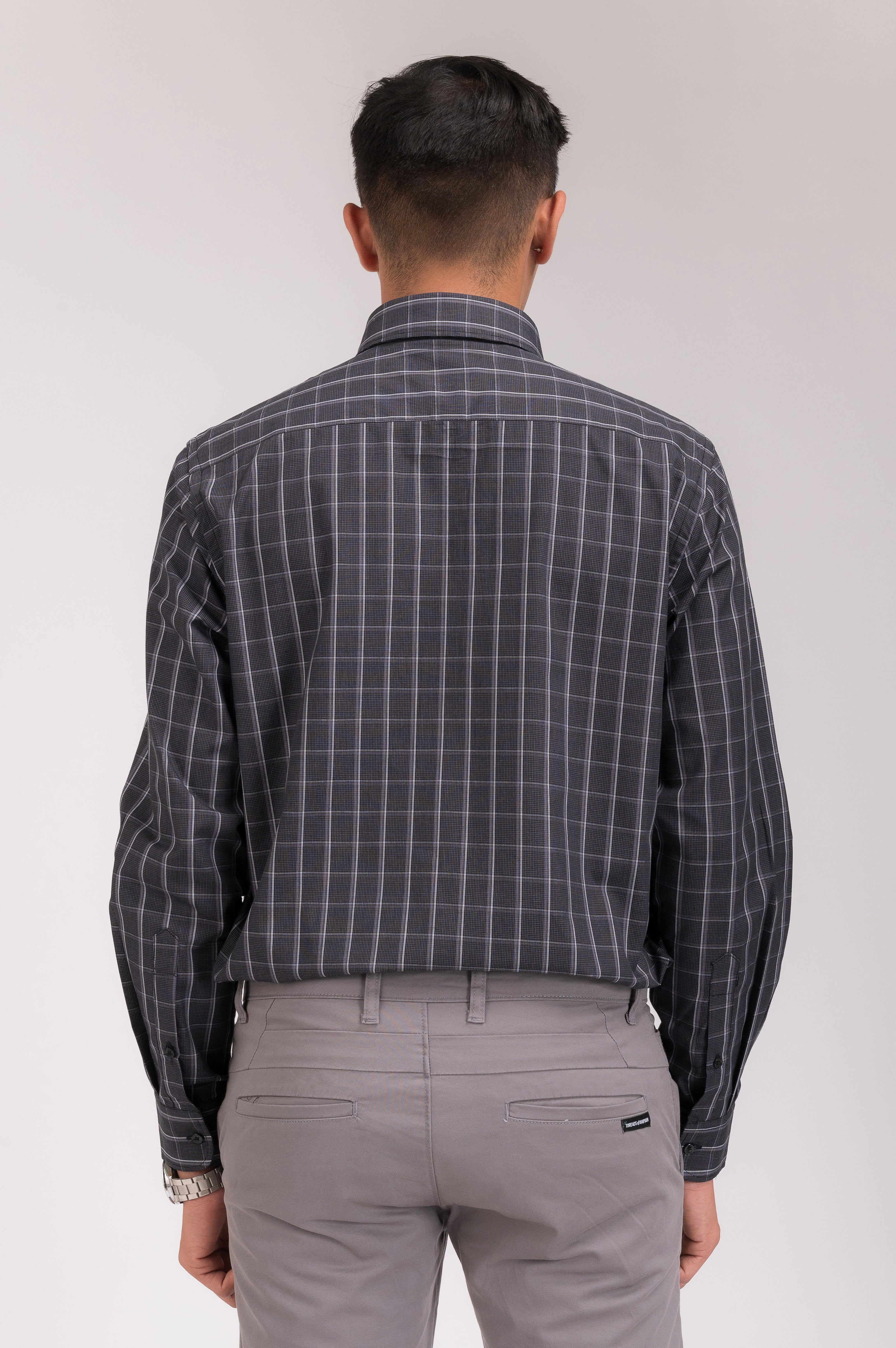 Black White Patterned Checks Regular Fit Shirt