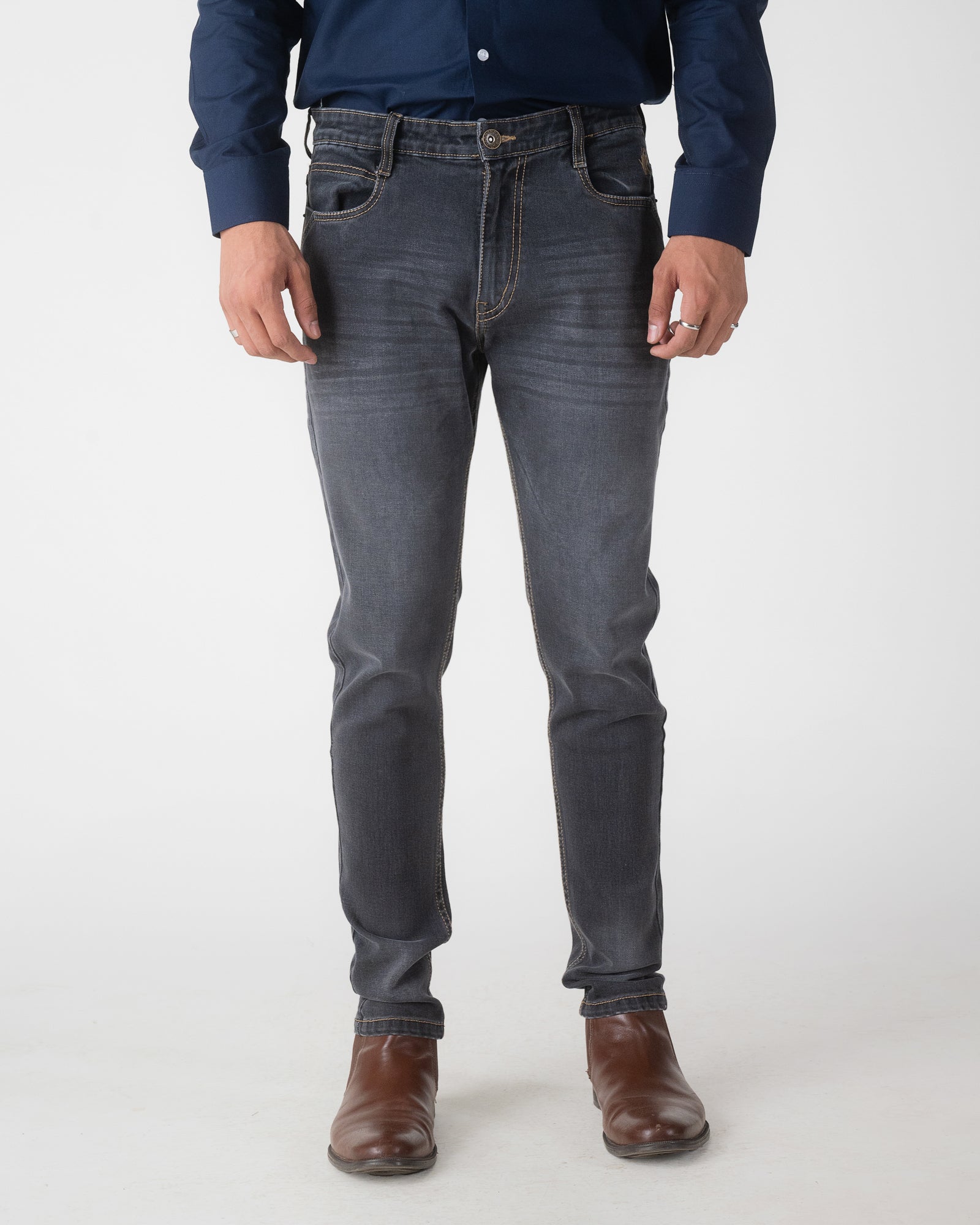 MID GREY TAPERED FIT JEANS