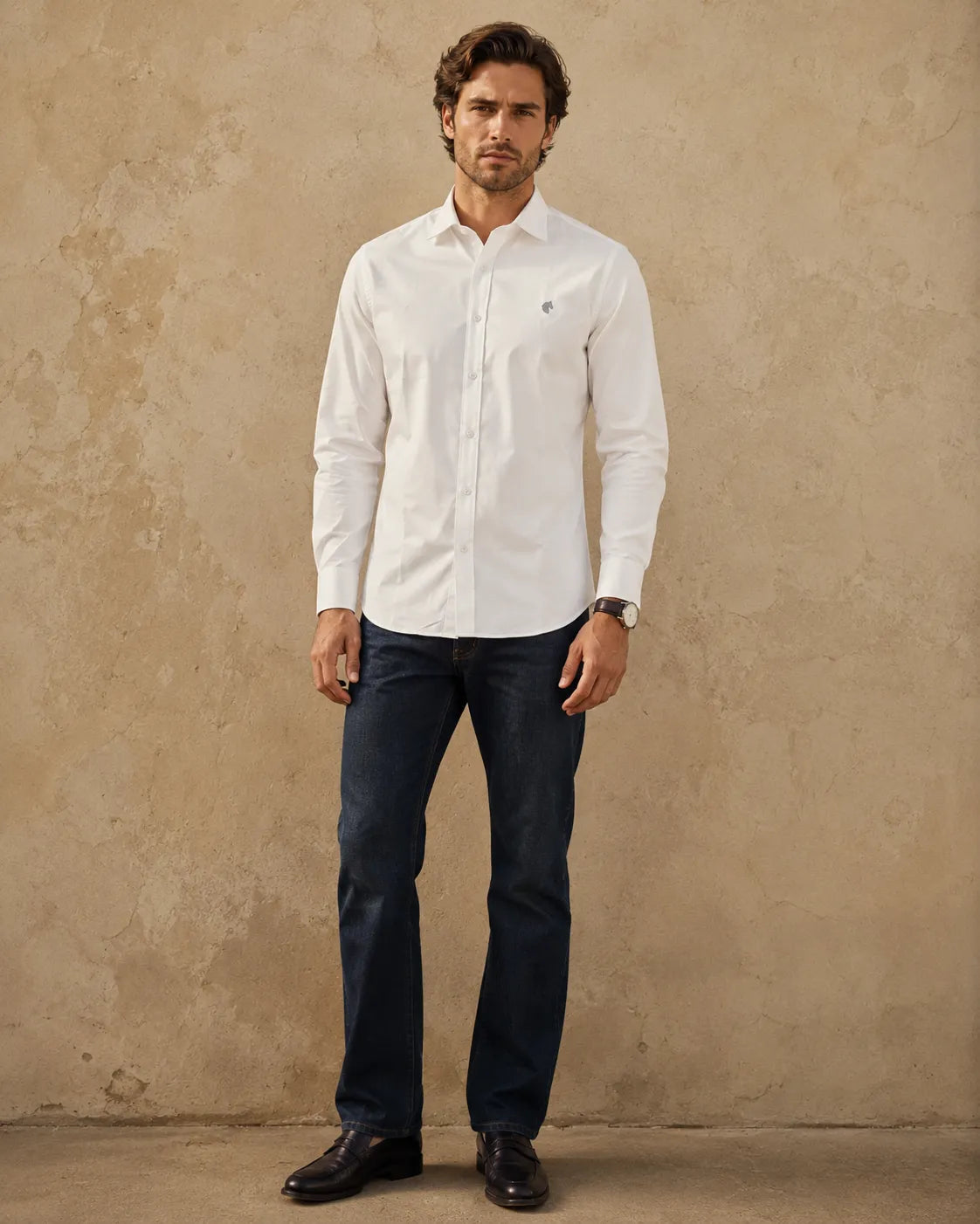 White - Solid Slim Fit Oxford Shirt