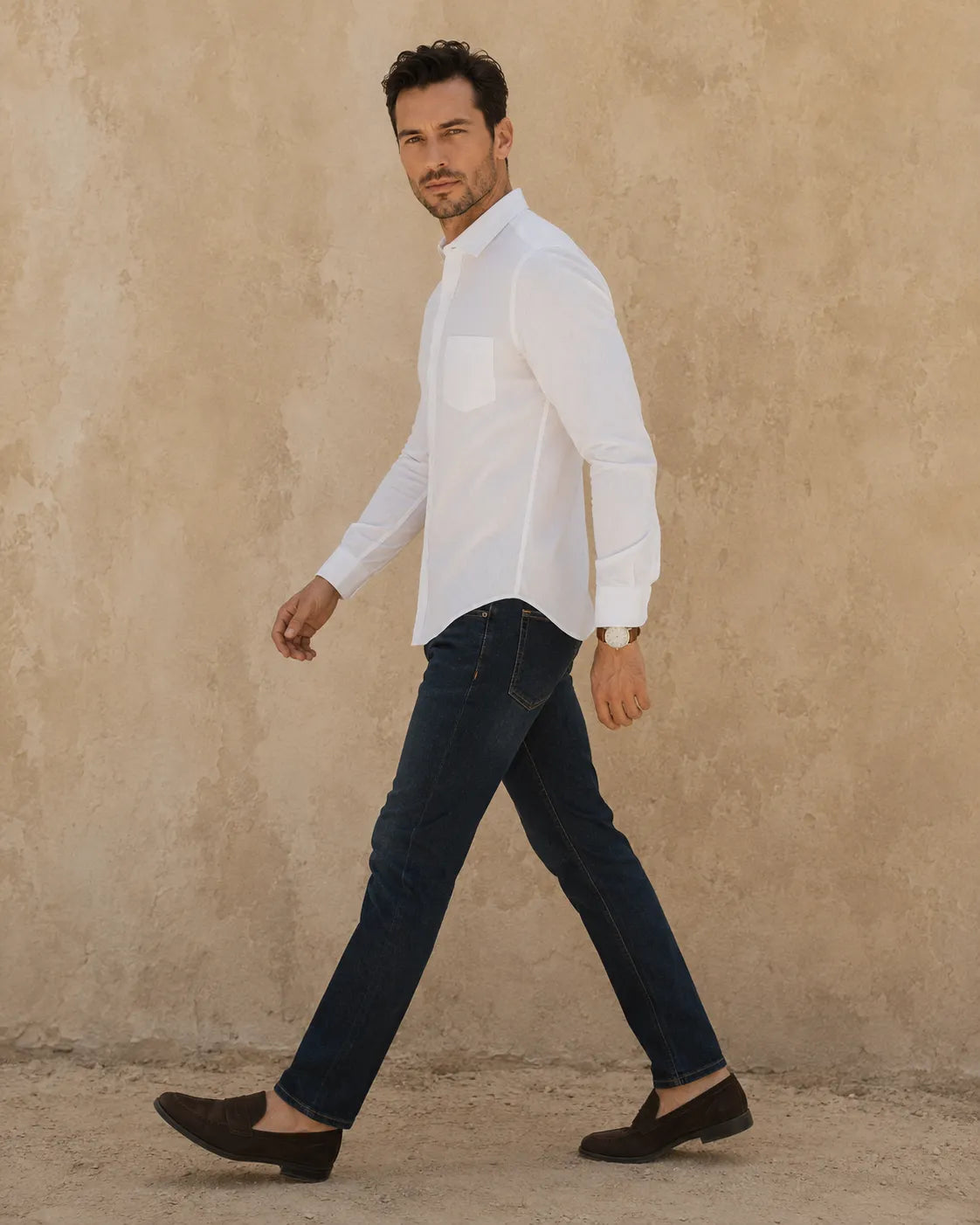 White - Men's Linen Solid Slim Fit Shirt