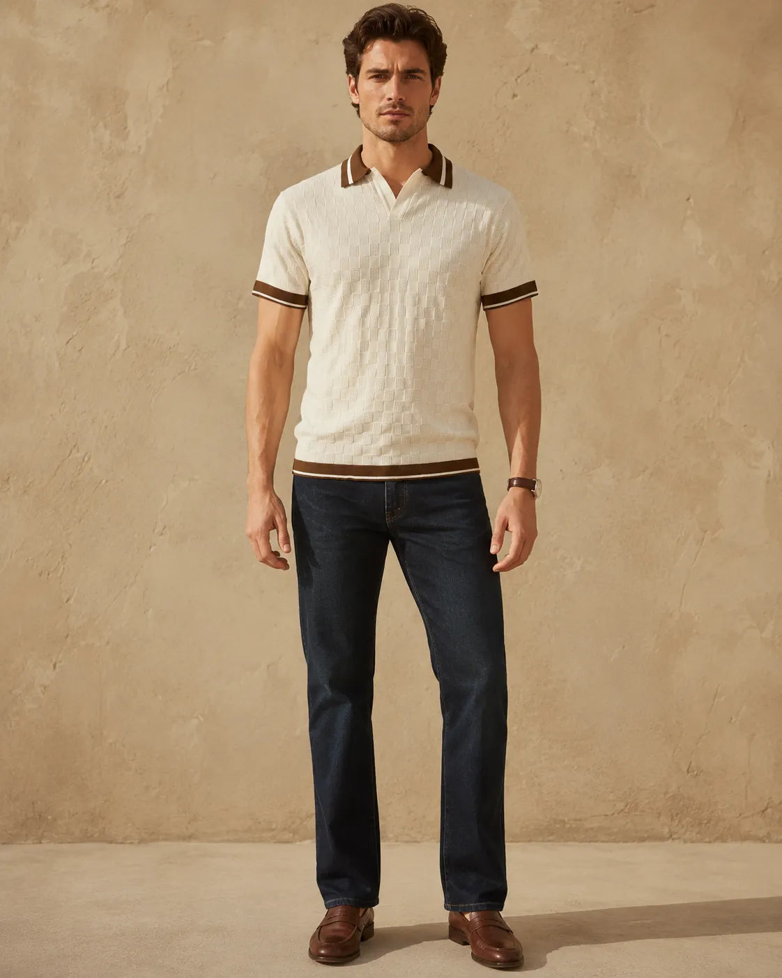 Off White - Men's Premium Flat Knit Polo T-Shirt