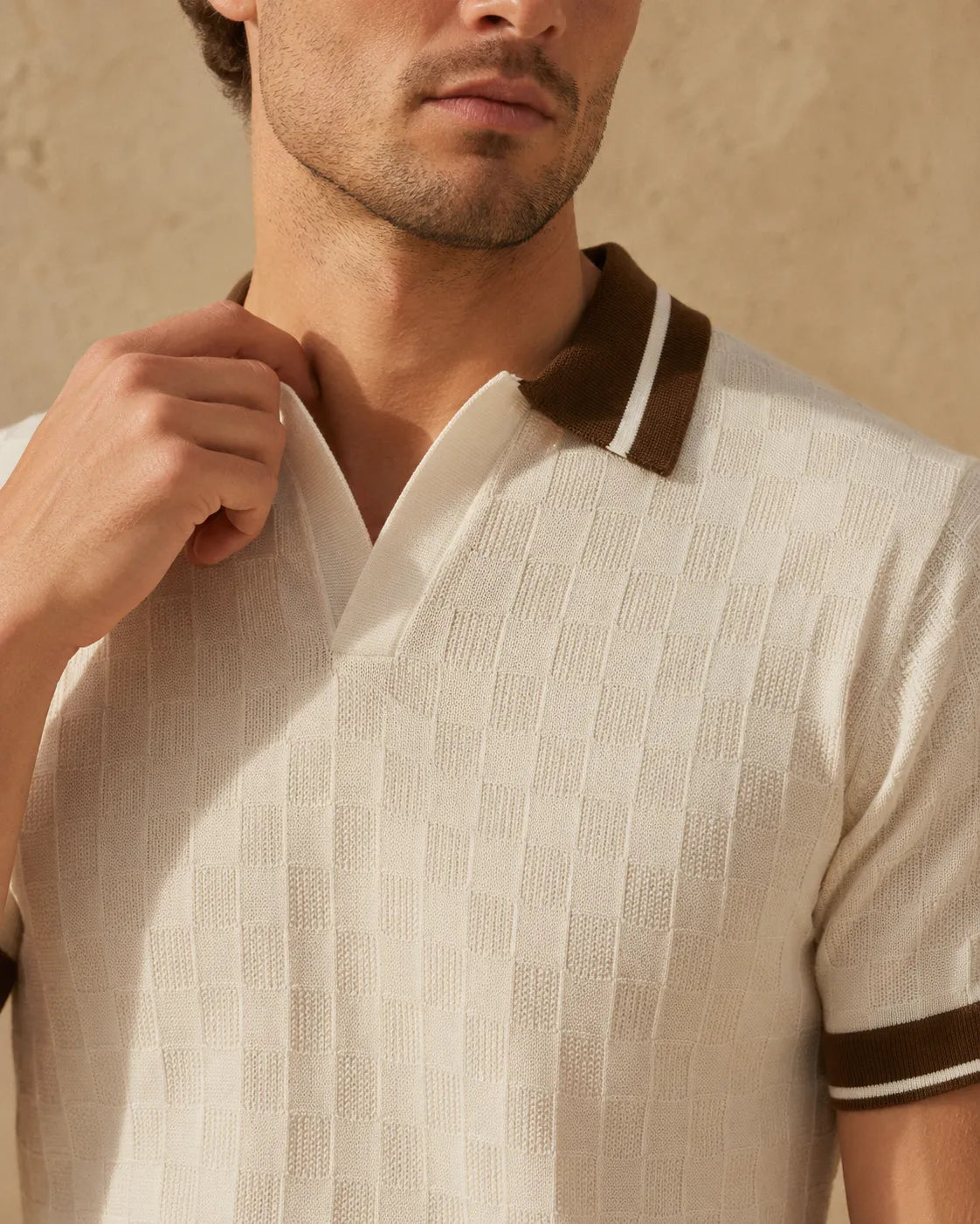Off White - Men's Premium Flat Knit Polo T-Shirt