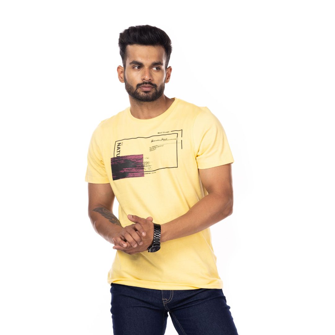 Yellow Printed Regular Fit T-Shirt