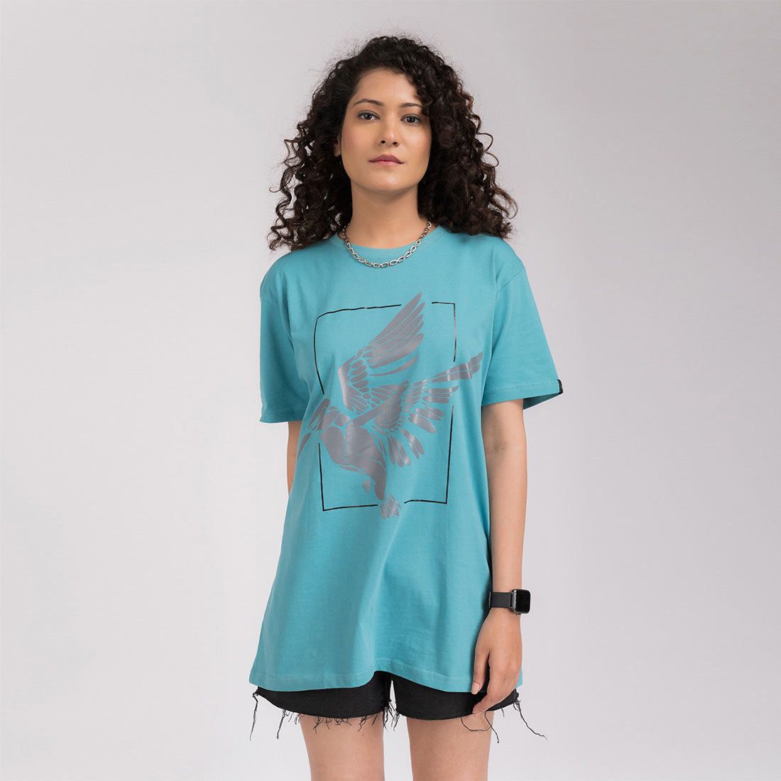 Turquoise Printed Regular Fit T-Shirt