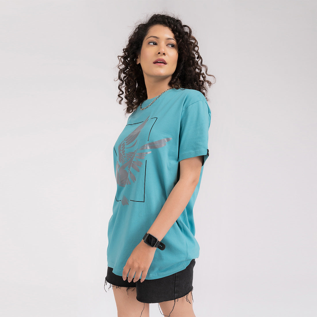 Turquoise Printed Regular Fit T-Shirt