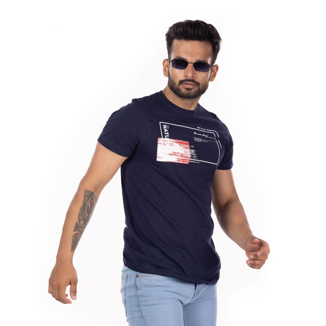 Navy Printed Regular Fit T-Shirt