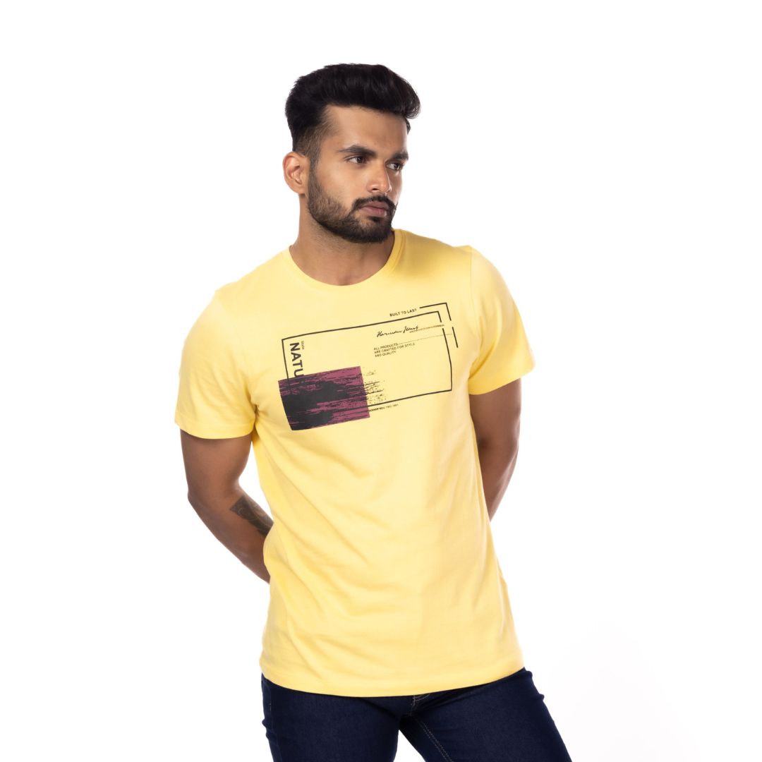 Yellow Printed Regular Fit T-Shirt