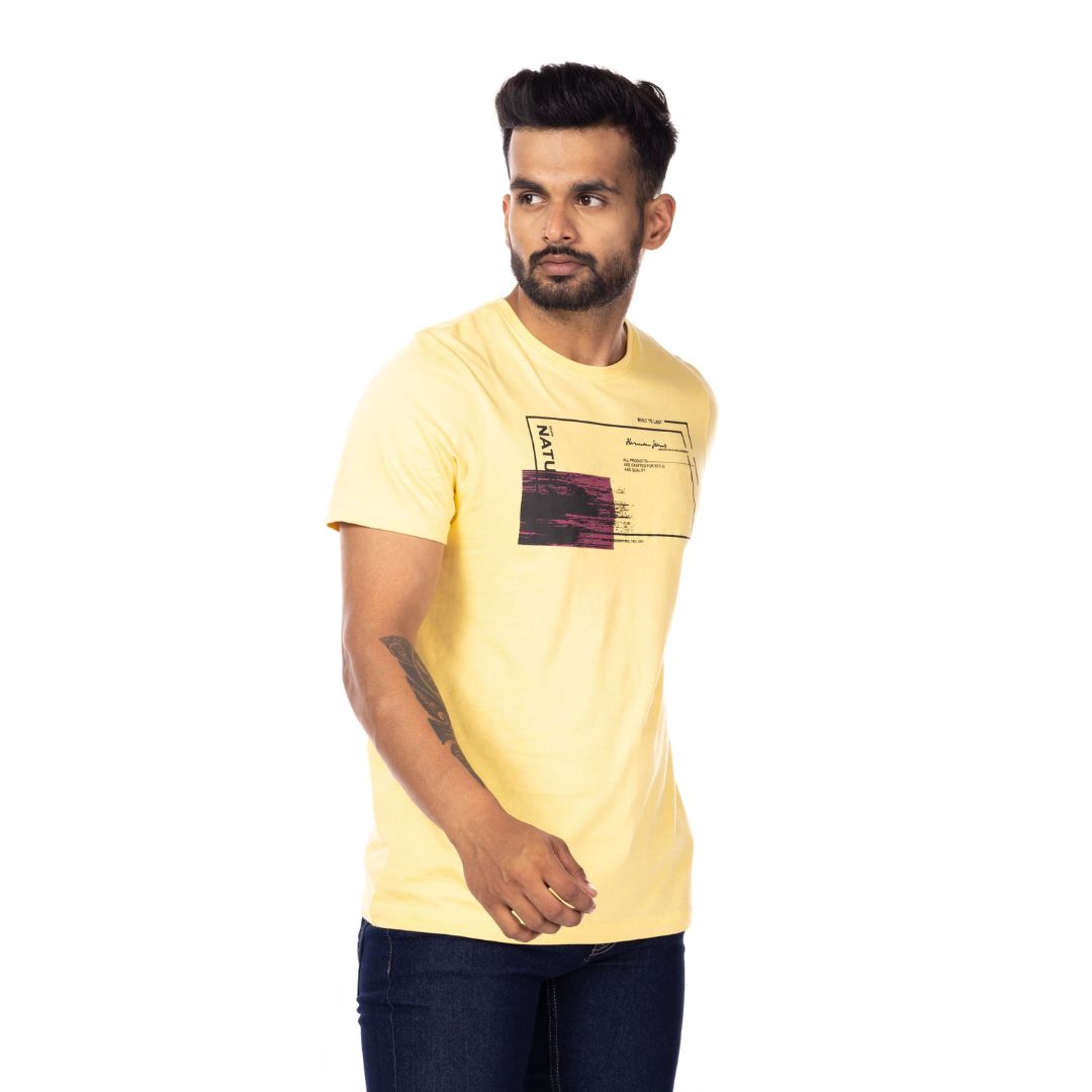 Yellow Printed Regular Fit T-Shirt