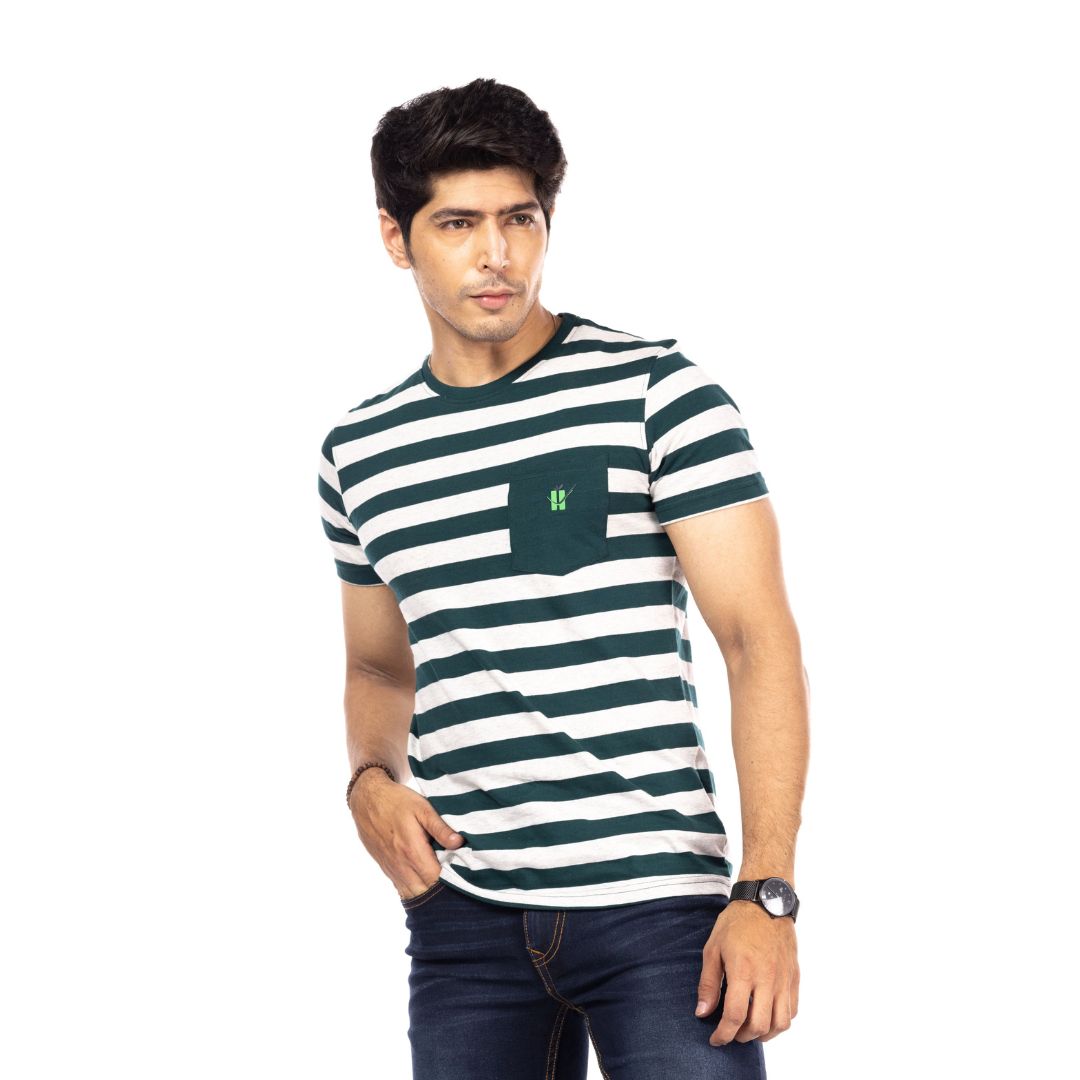 Green Stripes Regular Fit T-Shirt