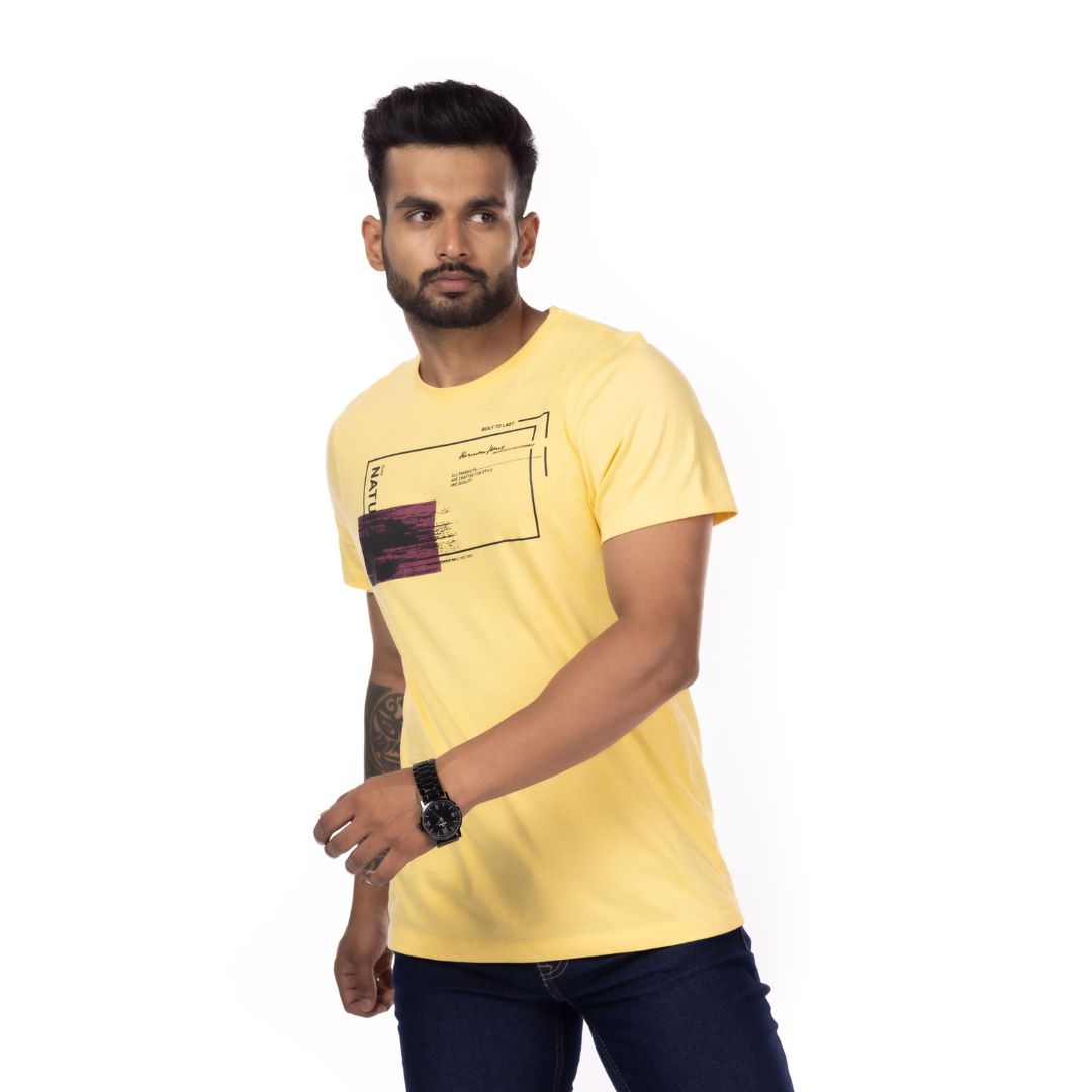 Yellow Printed Regular Fit T-Shirt