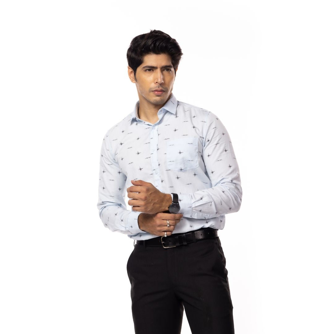 Blue Motif Print Slim Fit Shirt