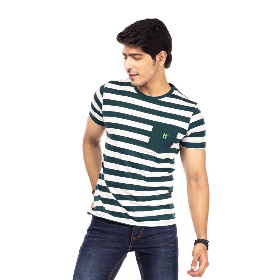 Green Stripes Regular Fit T-Shirt