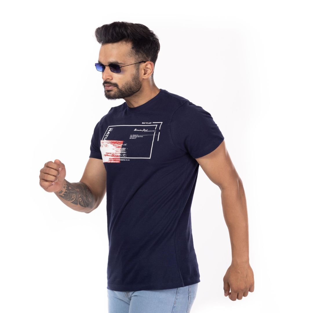 Navy Printed Regular Fit T-Shirt