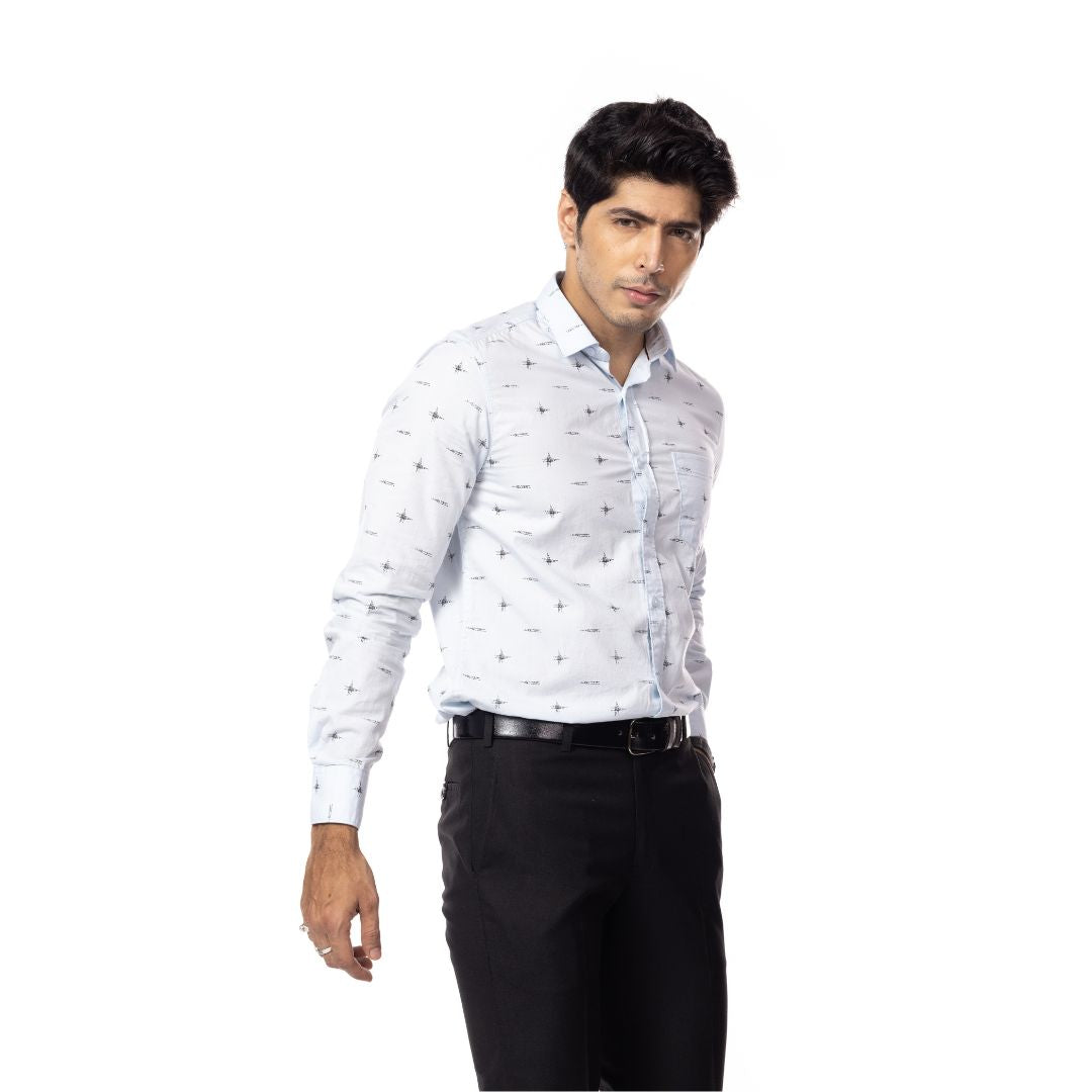 Blue Motif Print Slim Fit Shirt