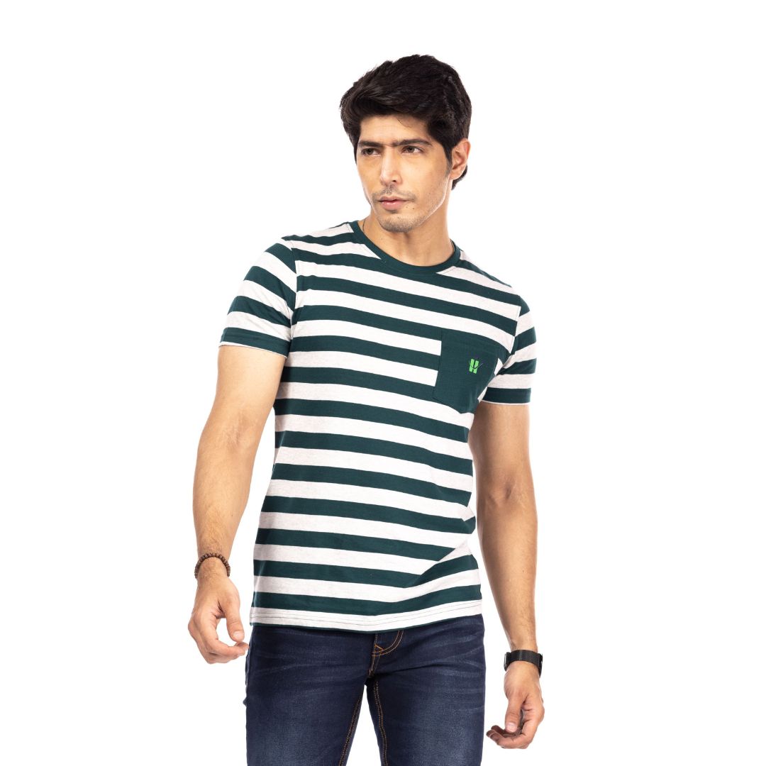 Green Stripes Regular Fit T-Shirt