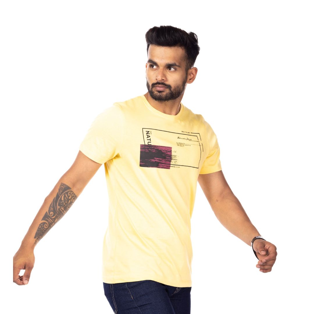 Yellow Printed Regular Fit T-Shirt