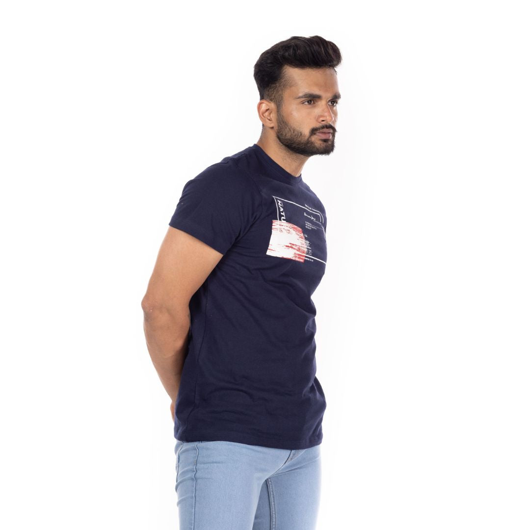 Navy Printed Regular Fit T-Shirt