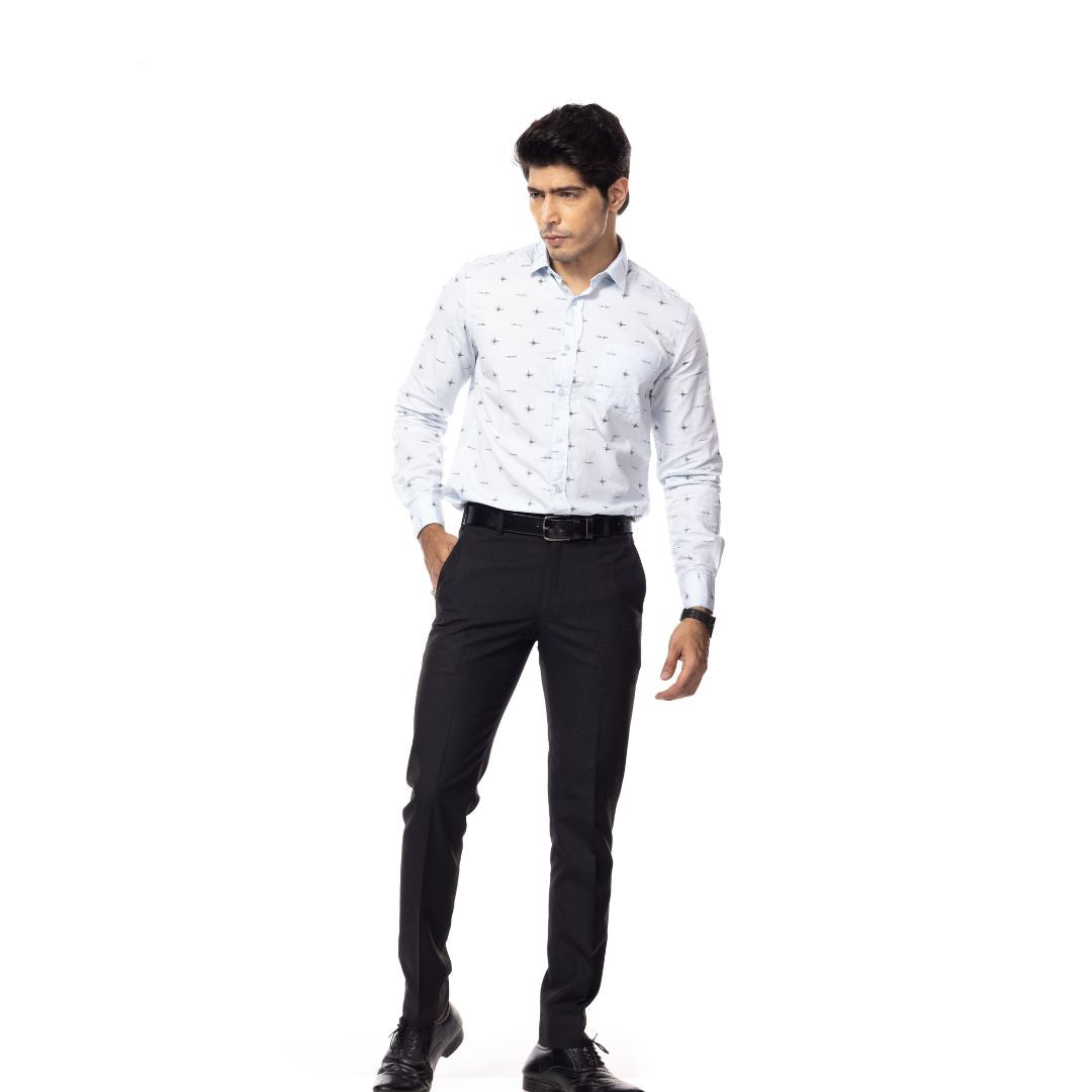 Blue Motif Print Slim Fit Shirt