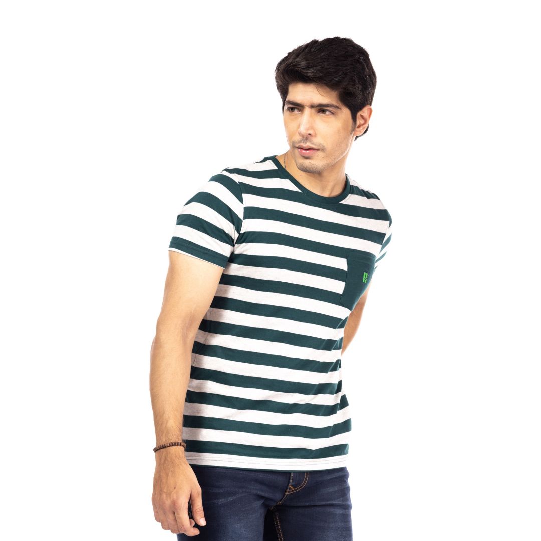 Green Stripes Regular Fit T-Shirt
