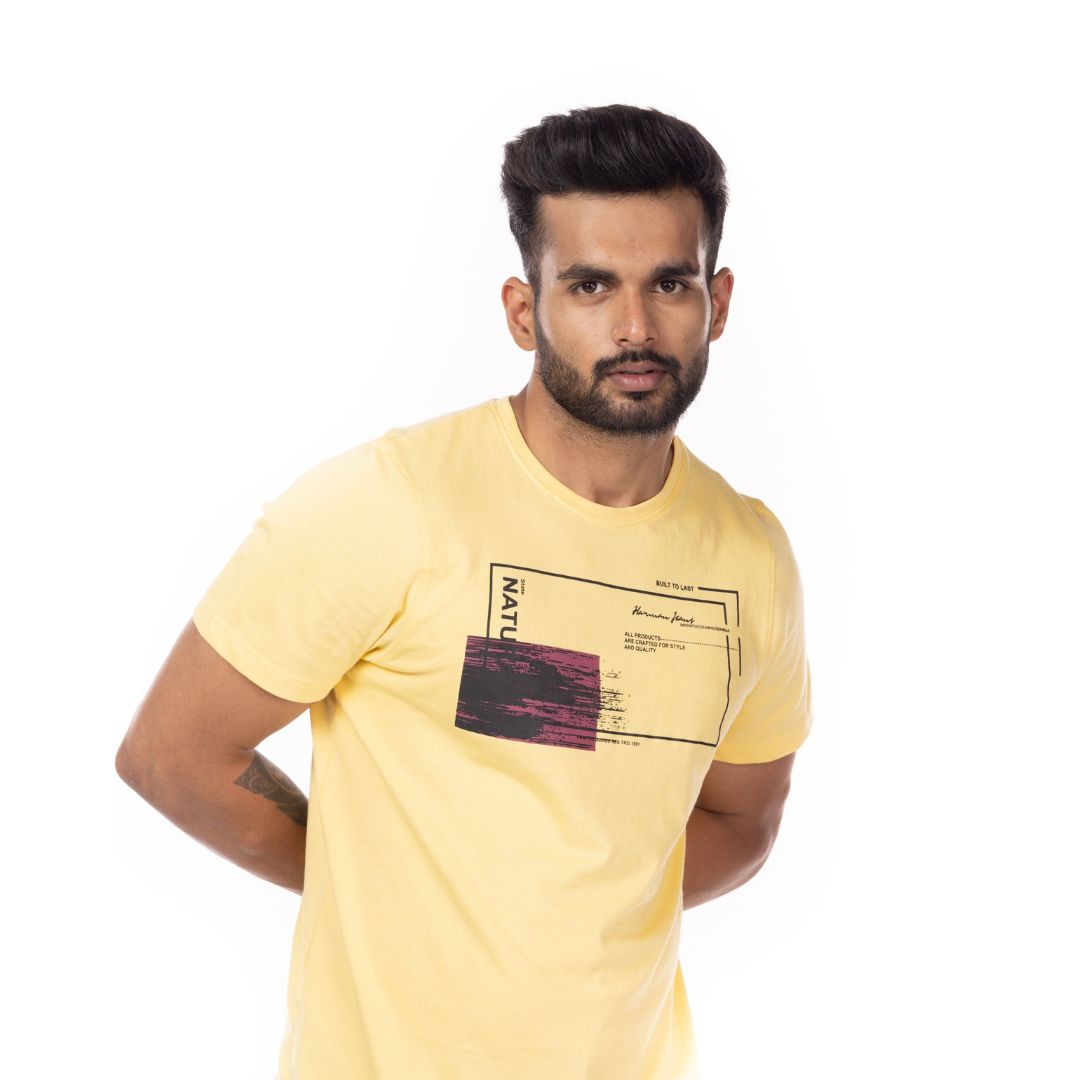 Yellow Printed Regular Fit T-Shirt