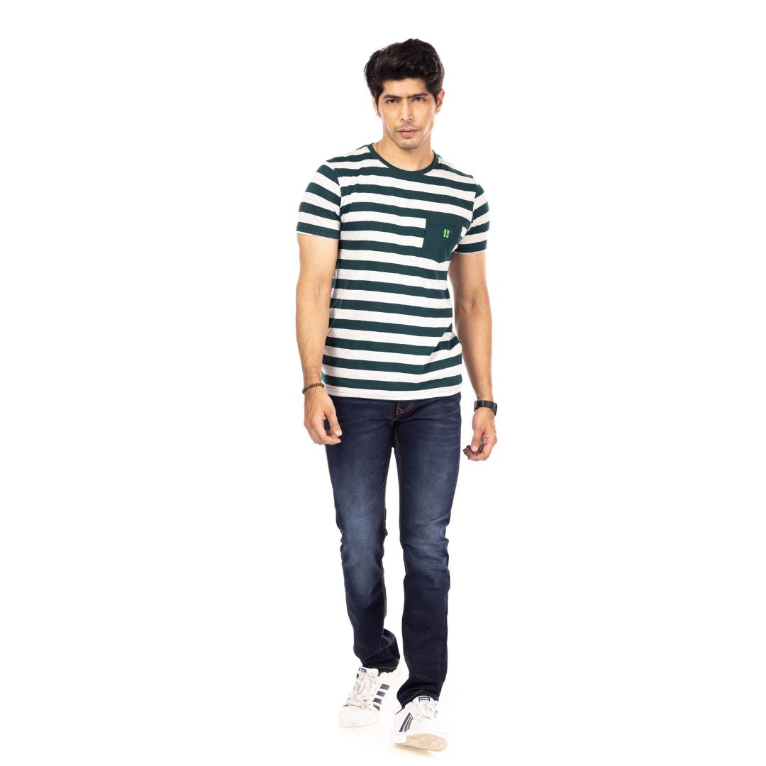Green Stripes Regular Fit T-Shirt