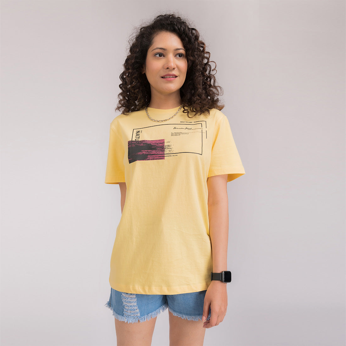 Yellow Printed Regular Fit T-Shirt