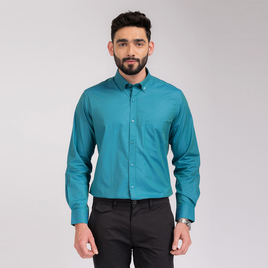 Bluish Green Regular Fit Shirt