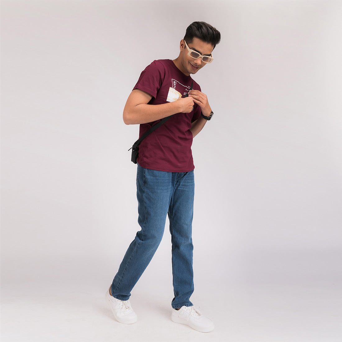 Wine Red Printed Regular Fit T-Shirt