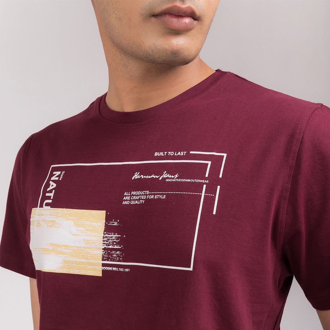 Wine Red Printed Regular Fit T-Shirt