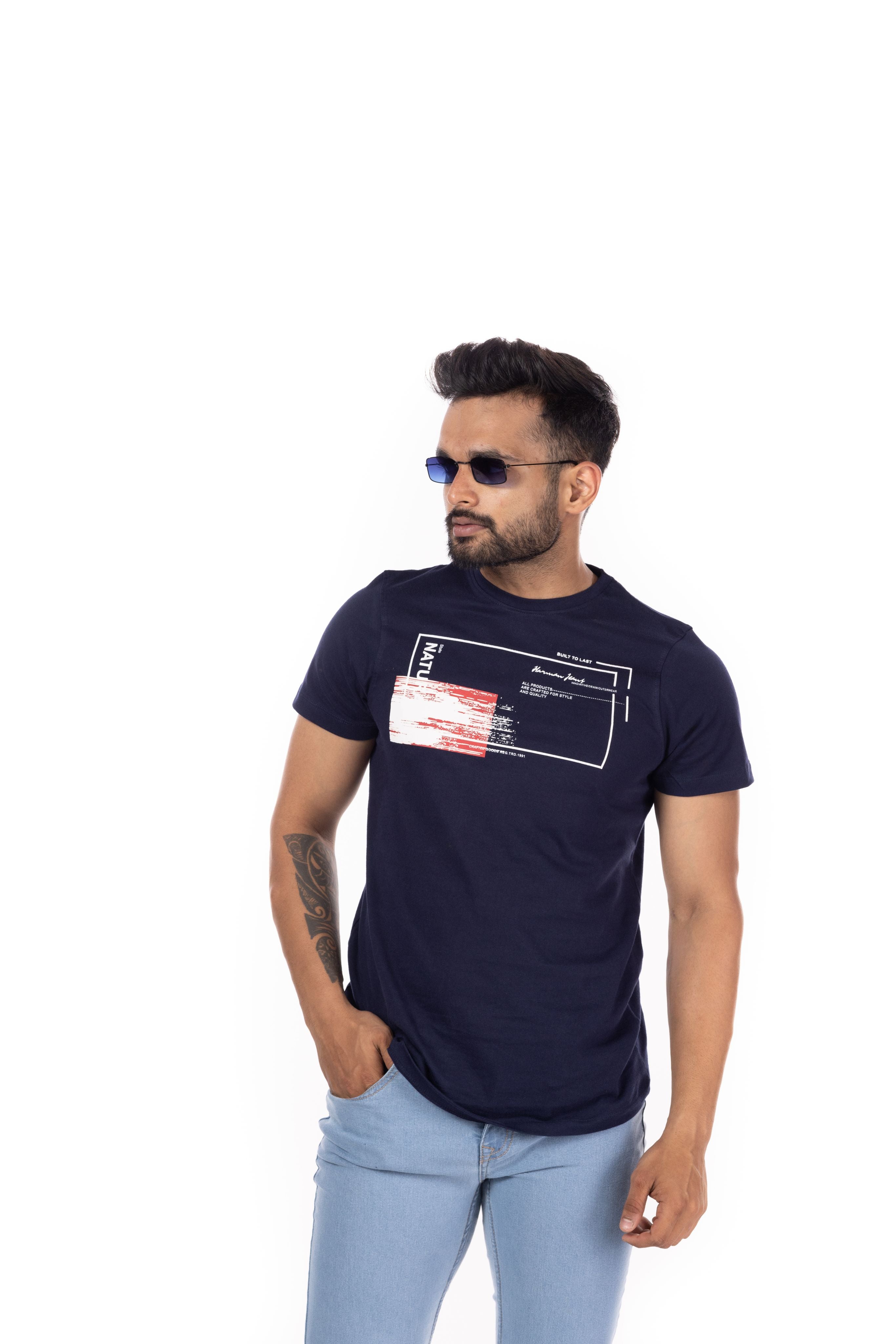 Round Neck Half Sleeves Regular Fit Solid Print Tshirt