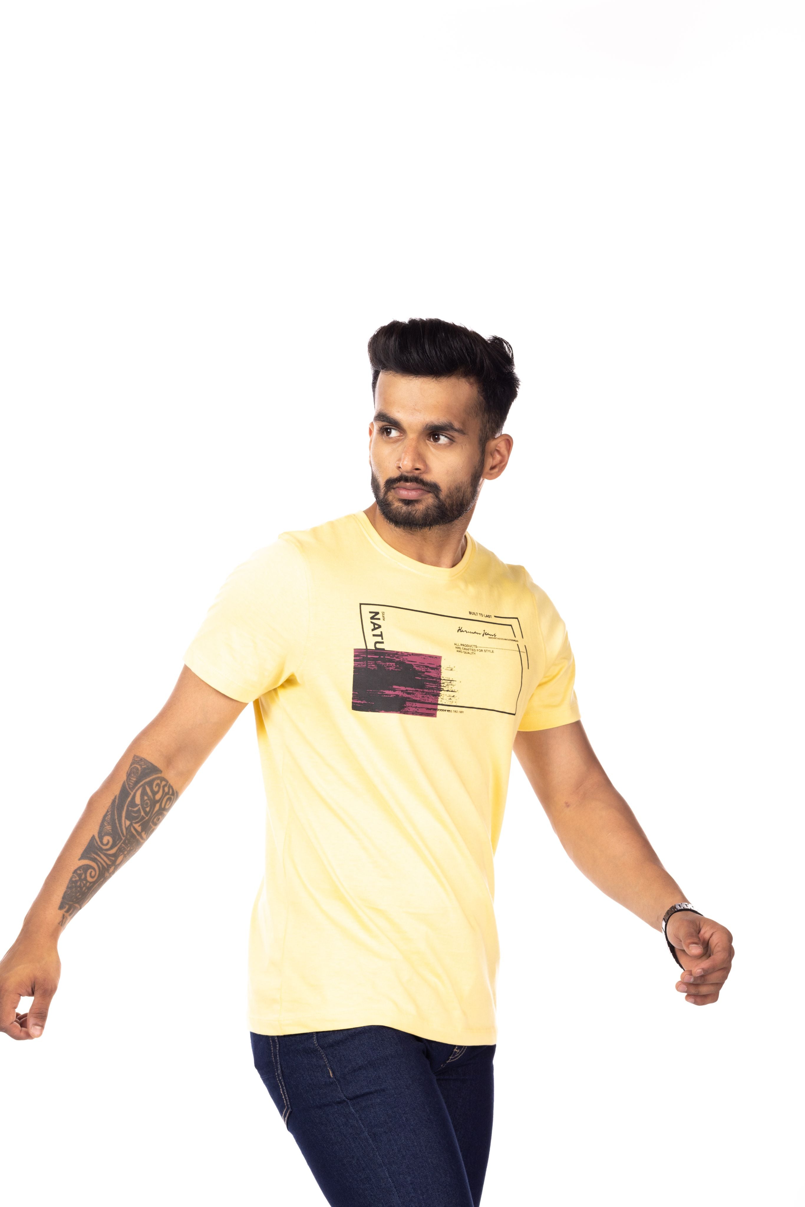 Round Neck Half Sleeves Regular Fit Solid Print Tshirt