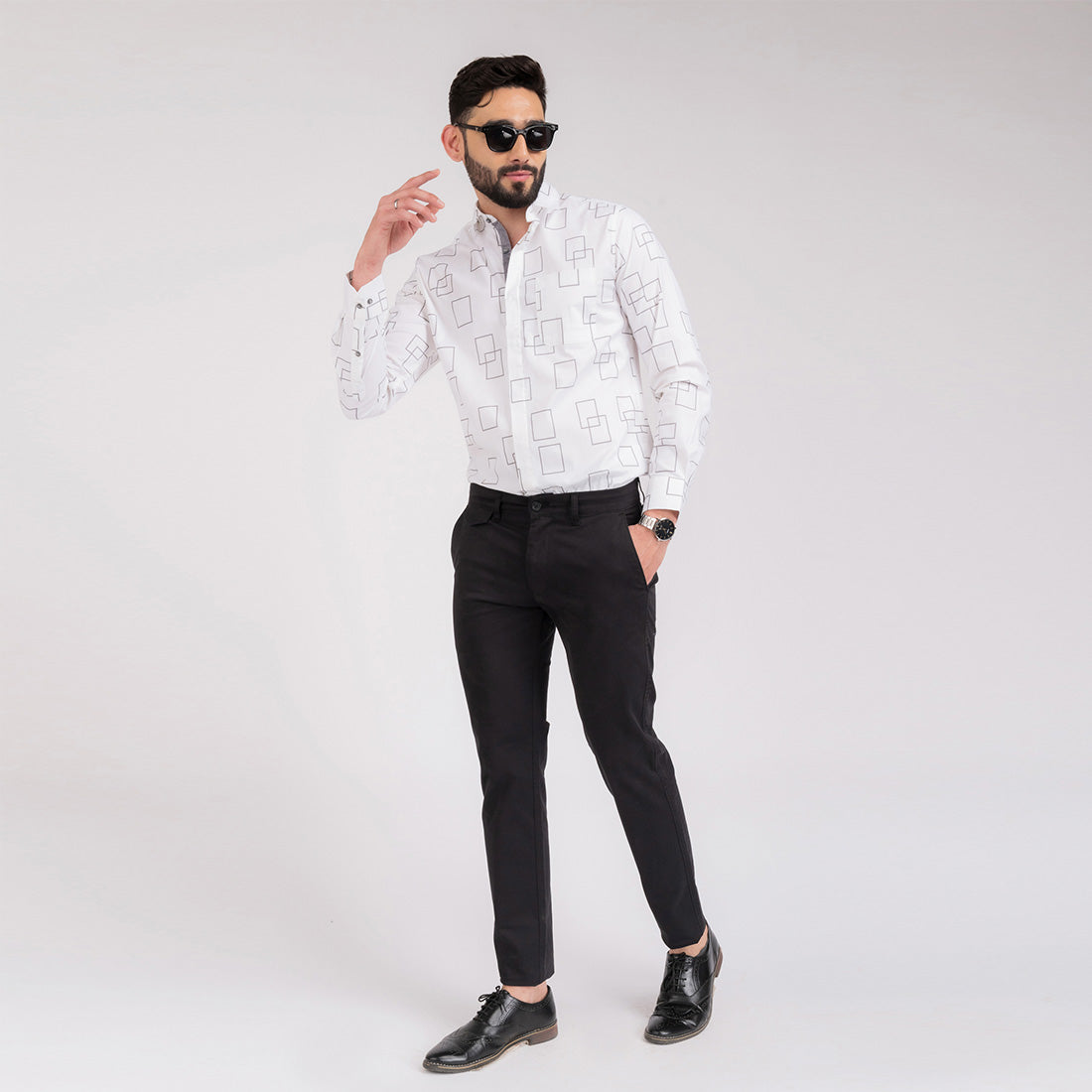 White Pattern Slim Fit Shirt