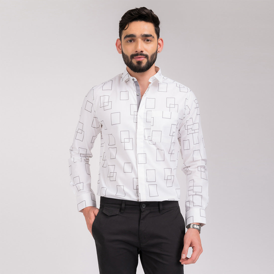 White Pattern Slim Fit Shirt