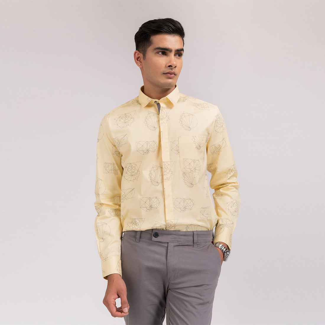 Yellow Printed Slim Fit Shirt