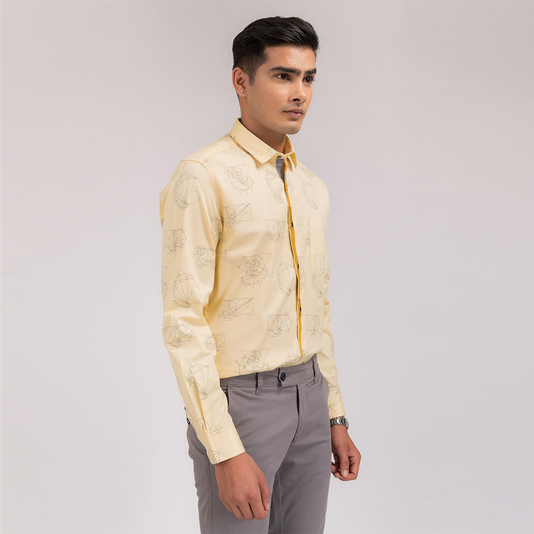 Yellow Printed Slim Fit Shirt