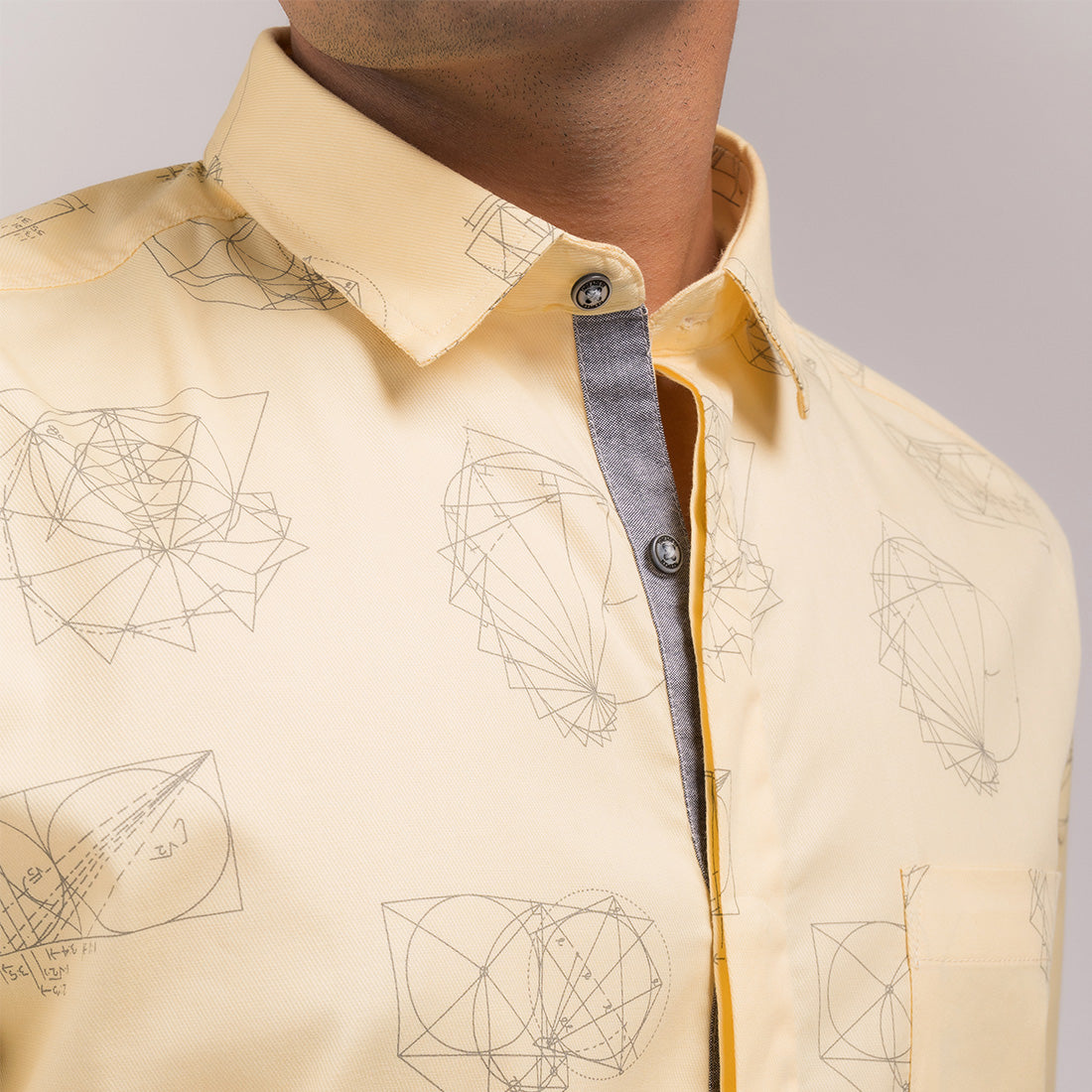 Yellow Printed Slim Fit Shirt