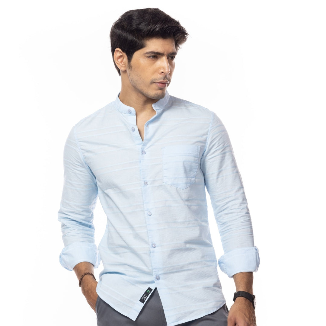 Sky Blue Stripes Slim Fit Shirt