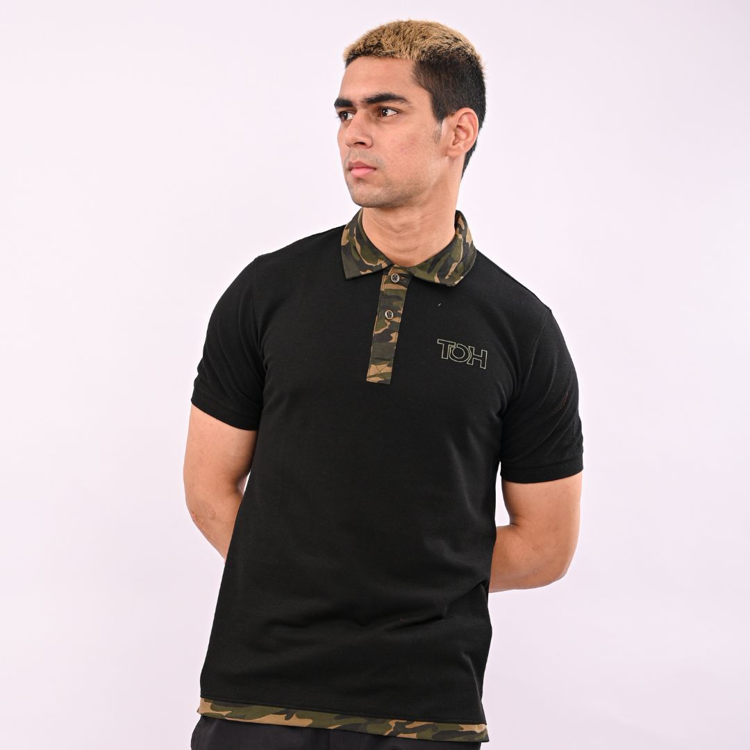 Interlock Regular Fit Black Polo T-Shirt