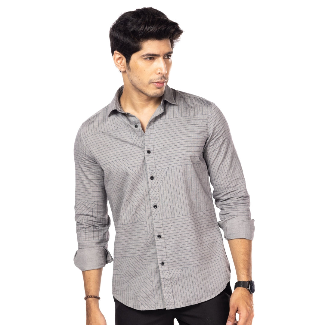 Grey Printed Slim Fit Shirt