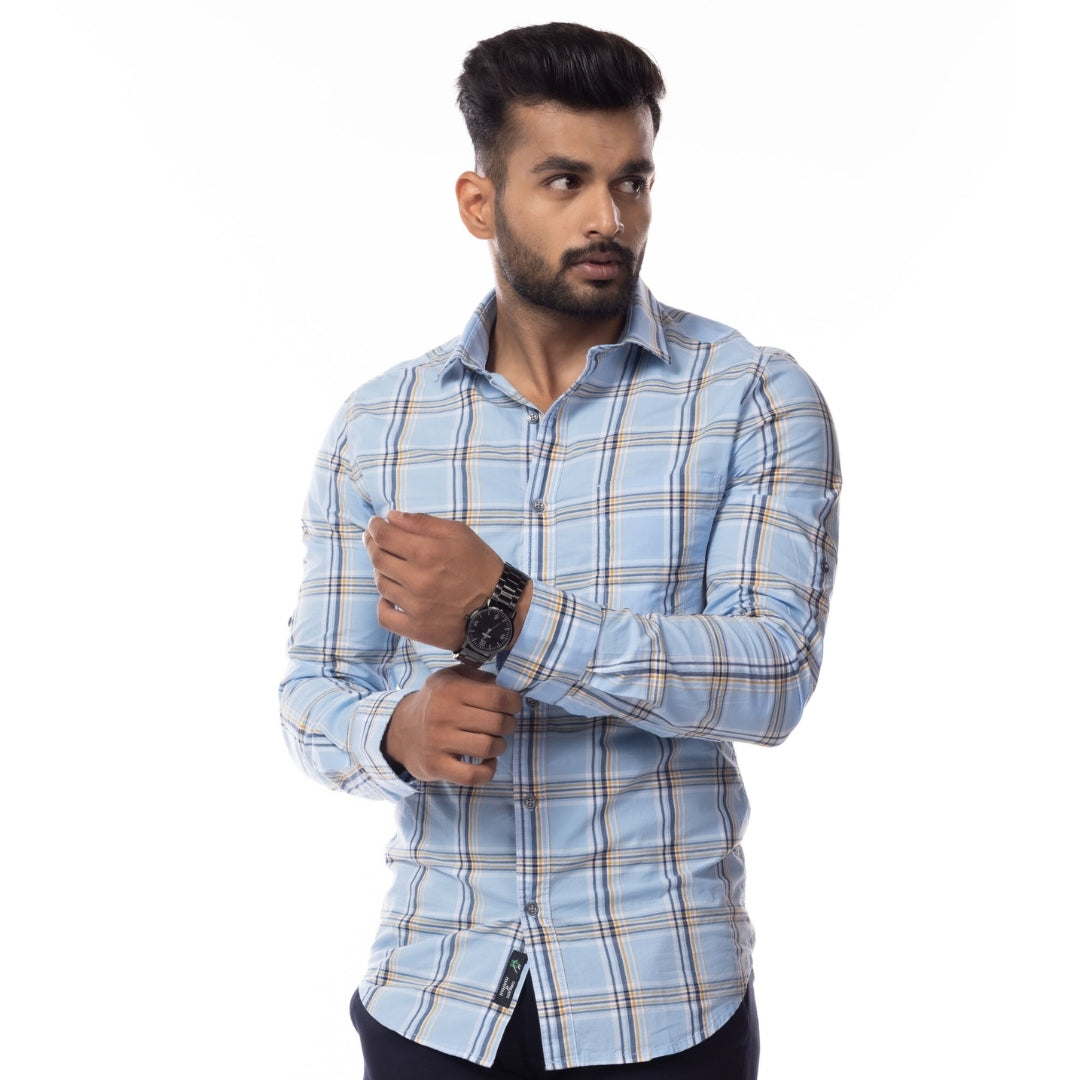 Sky Blue Checks Slim Fit Shirt