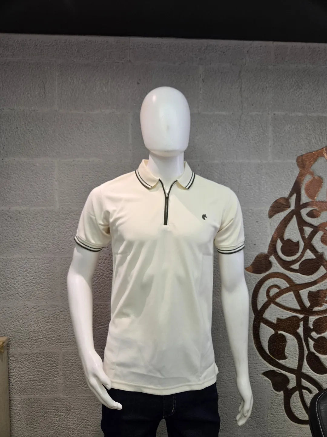 Cream - Men's Zipper Polo